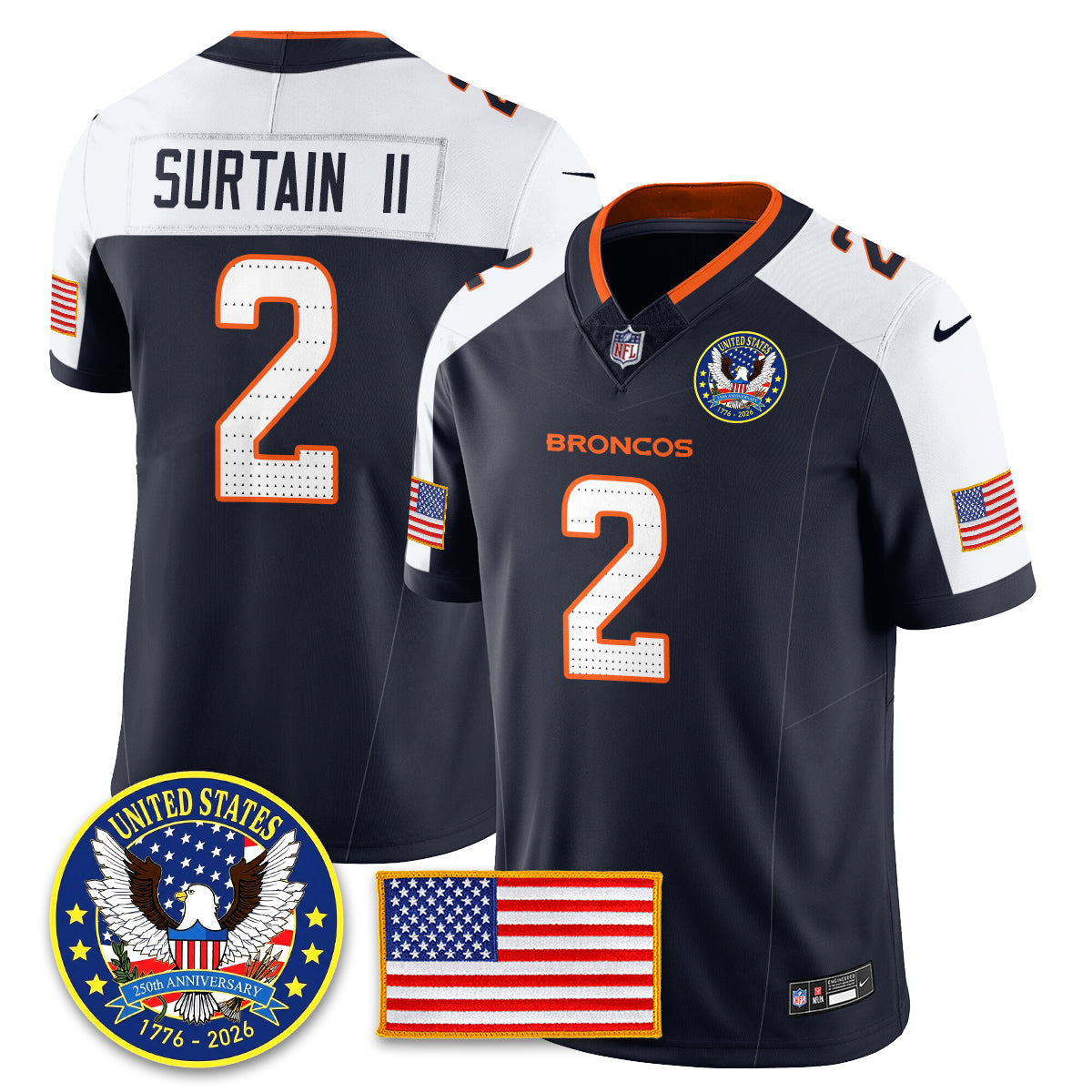 DEN "United States 250th Anniversary Patch" Vapor Limited Jersey - All Stitched