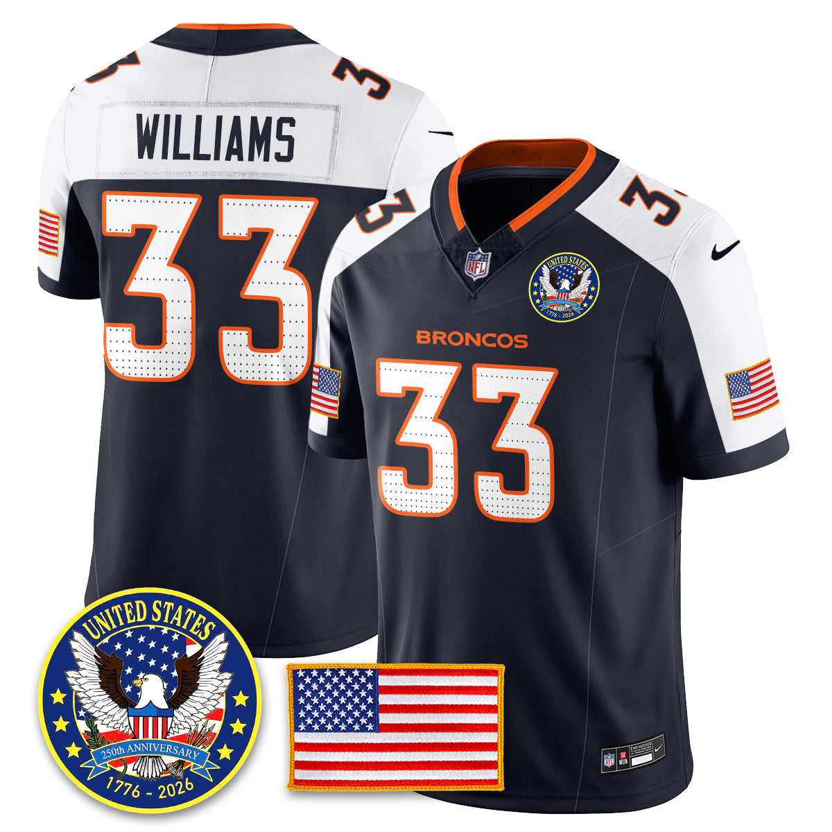 DEN "United States 250th Anniversary Patch" Vapor Limited Jersey - All Stitched