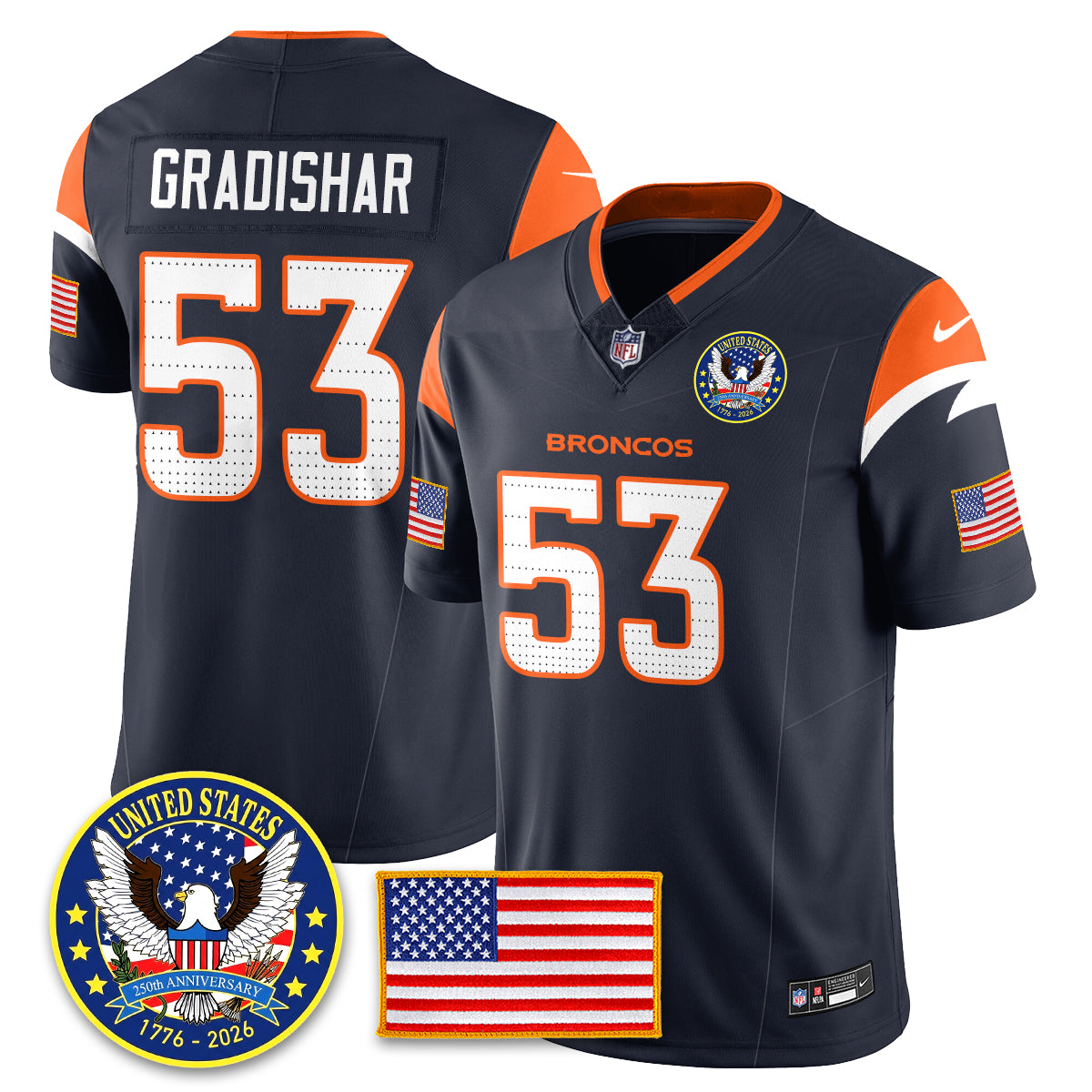 DEN "United States 250th Anniversary Patch" Vapor Limited Jersey - All Stitched