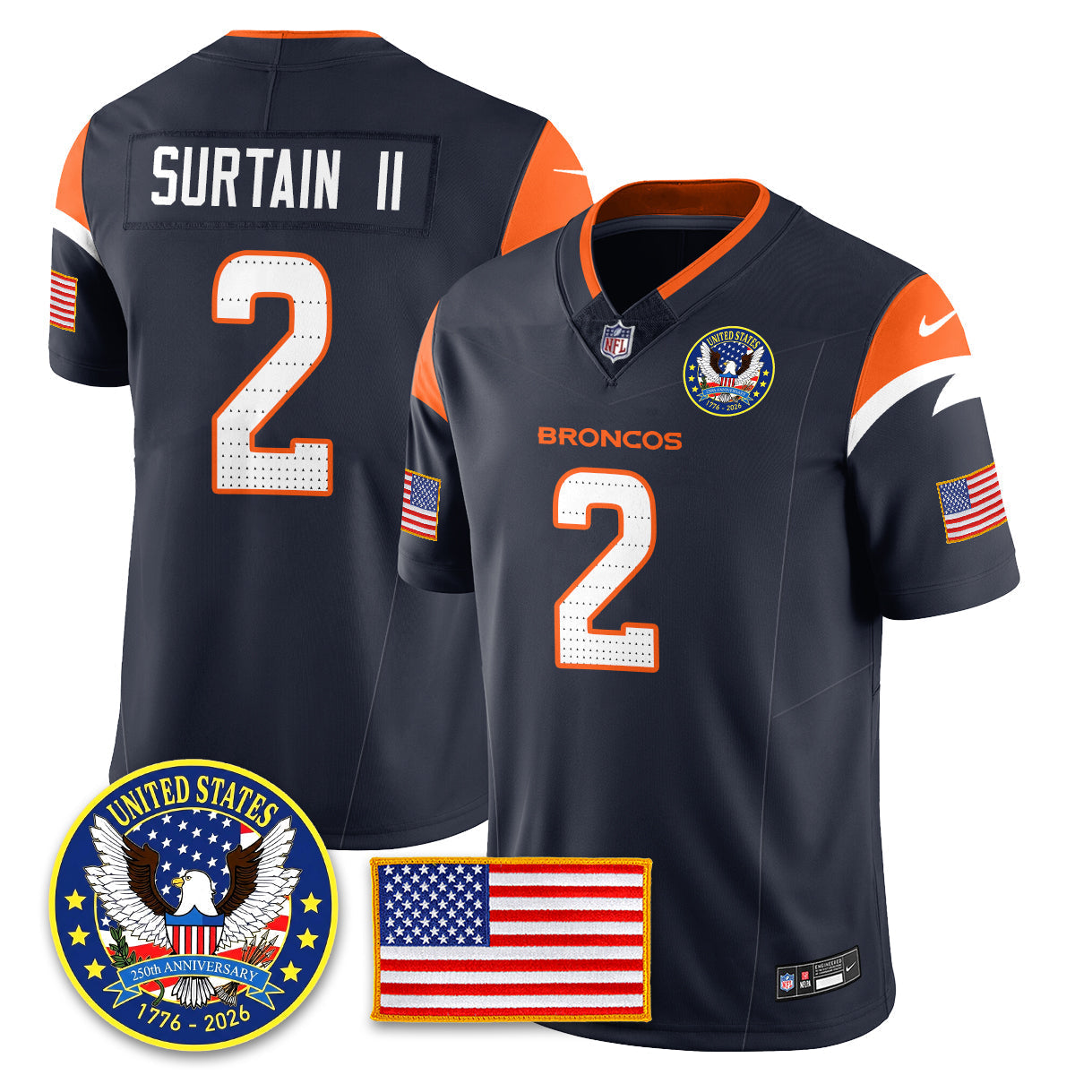 DEN "United States 250th Anniversary Patch" Vapor Limited Jersey - All Stitched
