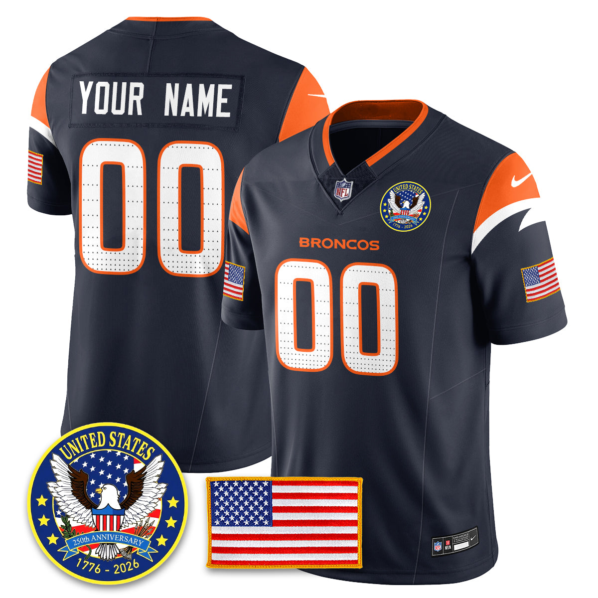 DEN "United States 250th Anniversary Patch" Vapor Limited Jersey - All Stitched