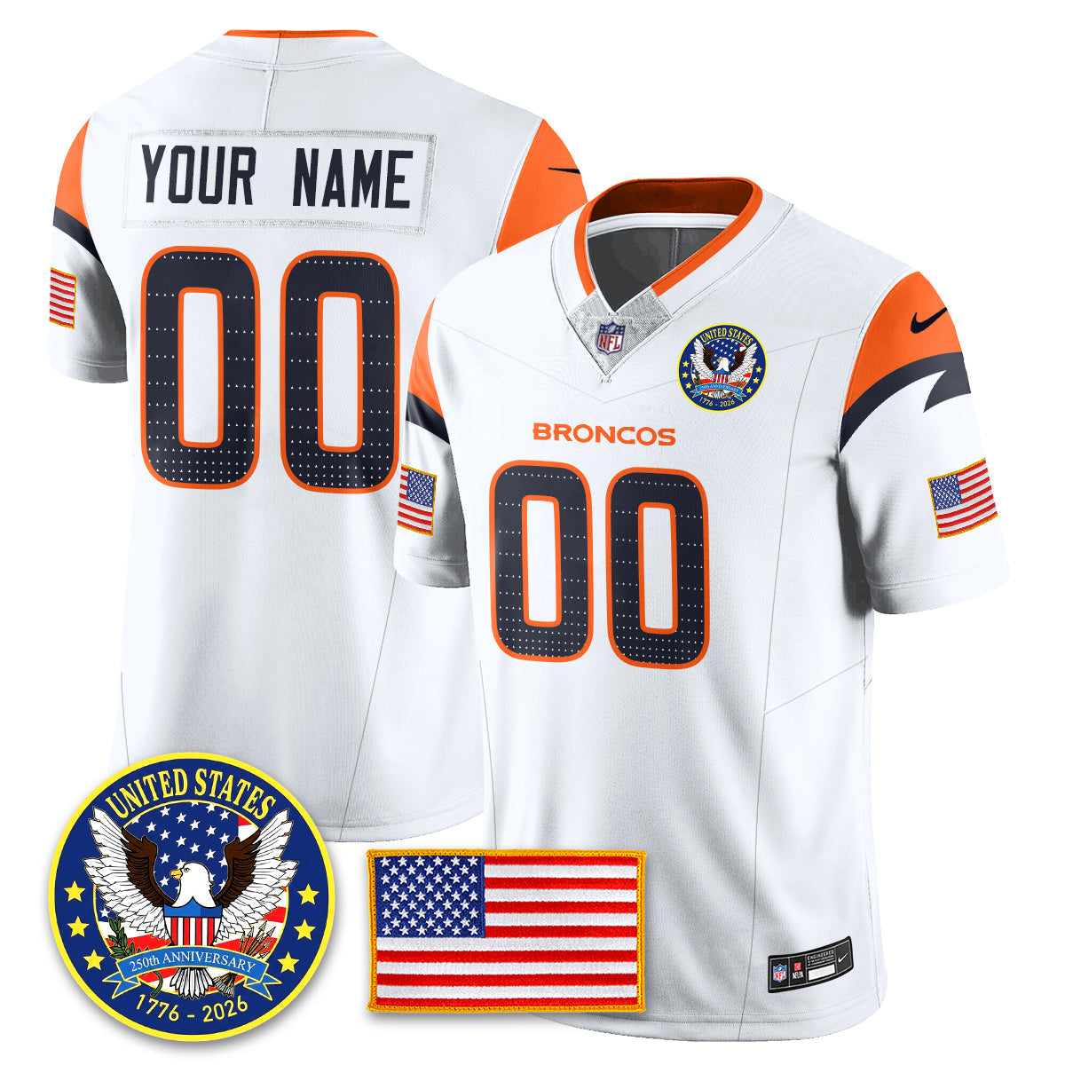 DEN "United States 250th Anniversary Patch" Vapor Limited Jersey - All Stitched