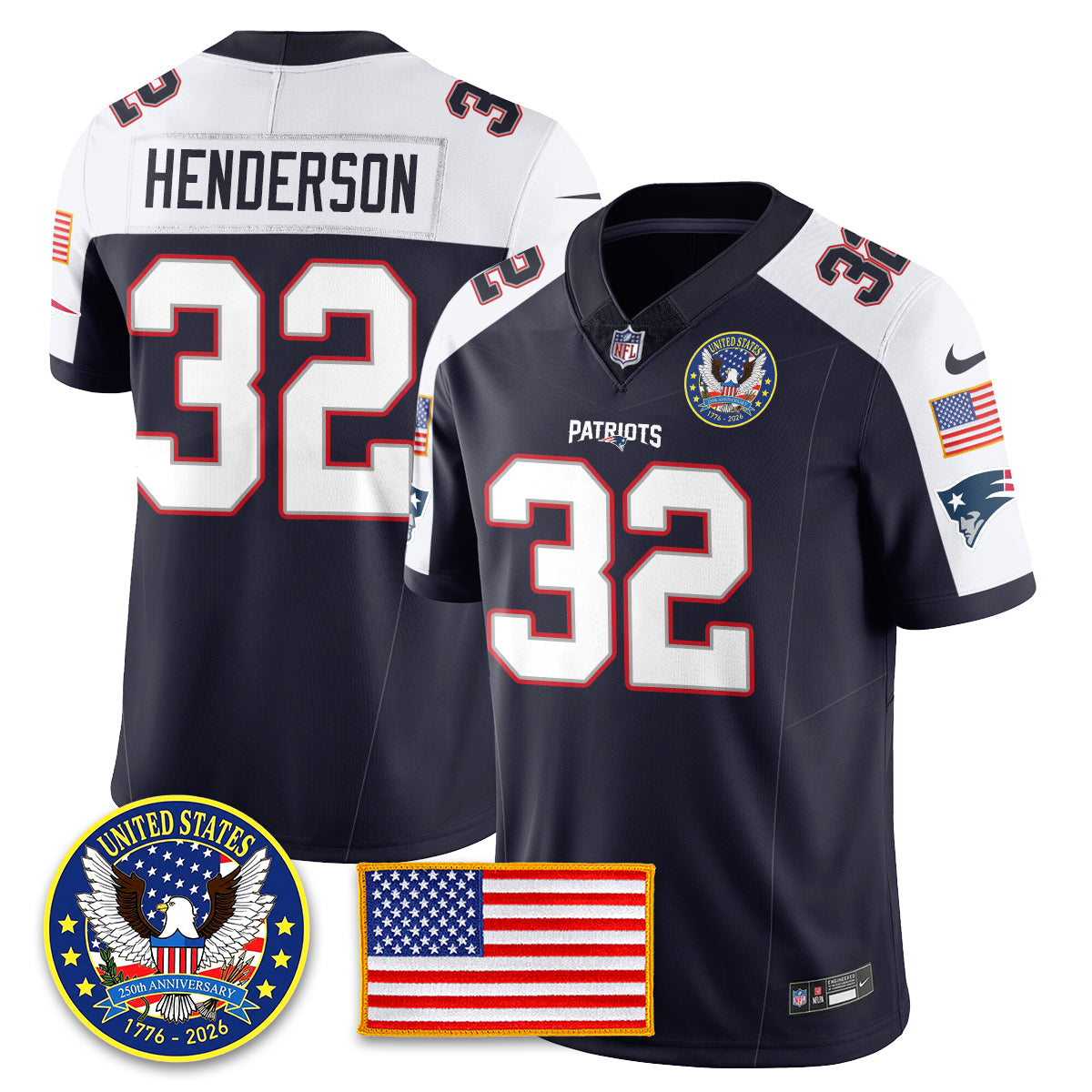 NE "United States 250th Anniversary Patch" Vapor Limited Jersey - All Stitched