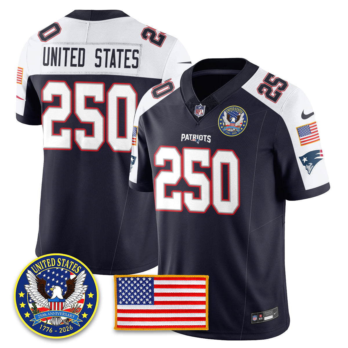 NE "United States 250th Anniversary Patch" Vapor Limited Jersey - All Stitched