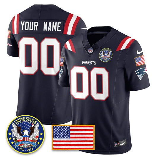 Custom NE "United States 250th Anniversary Patch" Vapor Limited Jersey - All Stitched