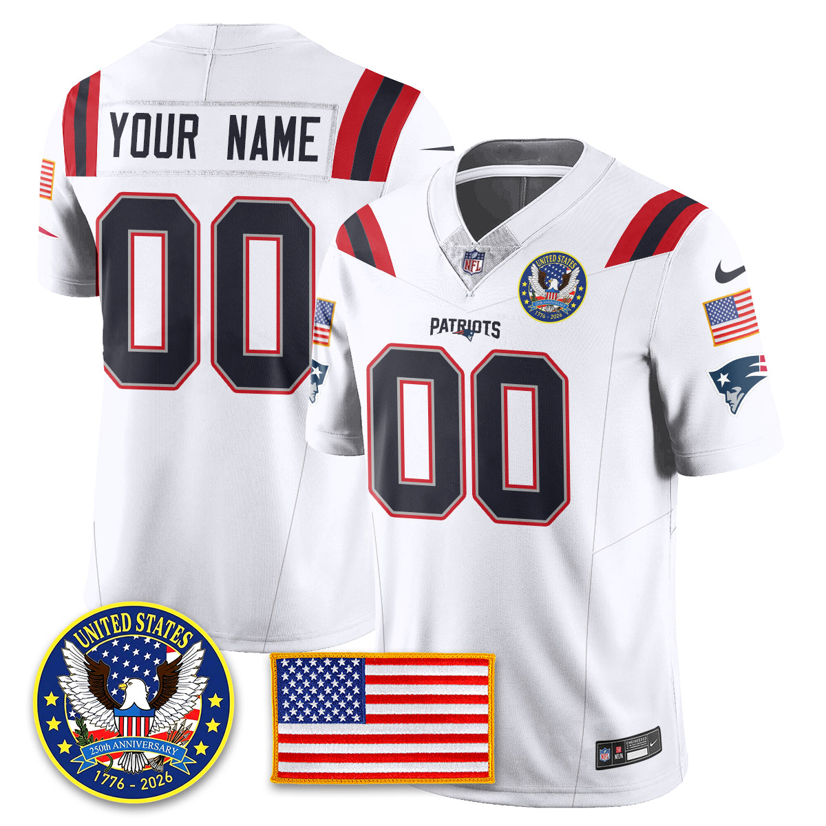 Custom NE "United States 250th Anniversary Patch" Vapor Limited Jersey - All Stitched
