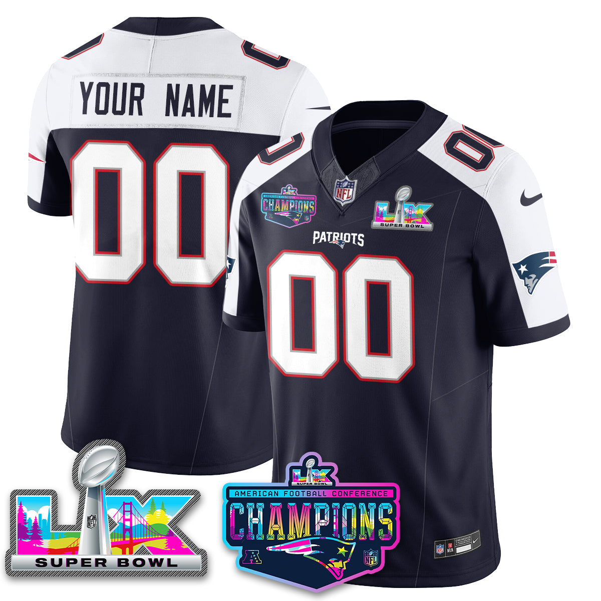 NE 2025 Vapor Jersey - AFC Champions Limited Patch - All Stitched