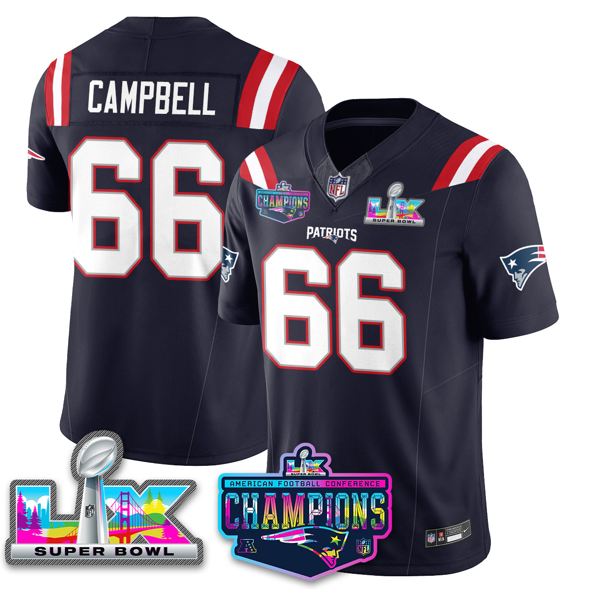 Men' NE 2025 Vapor Jersey - AFC Champions Limited Patch - All Stitched n15