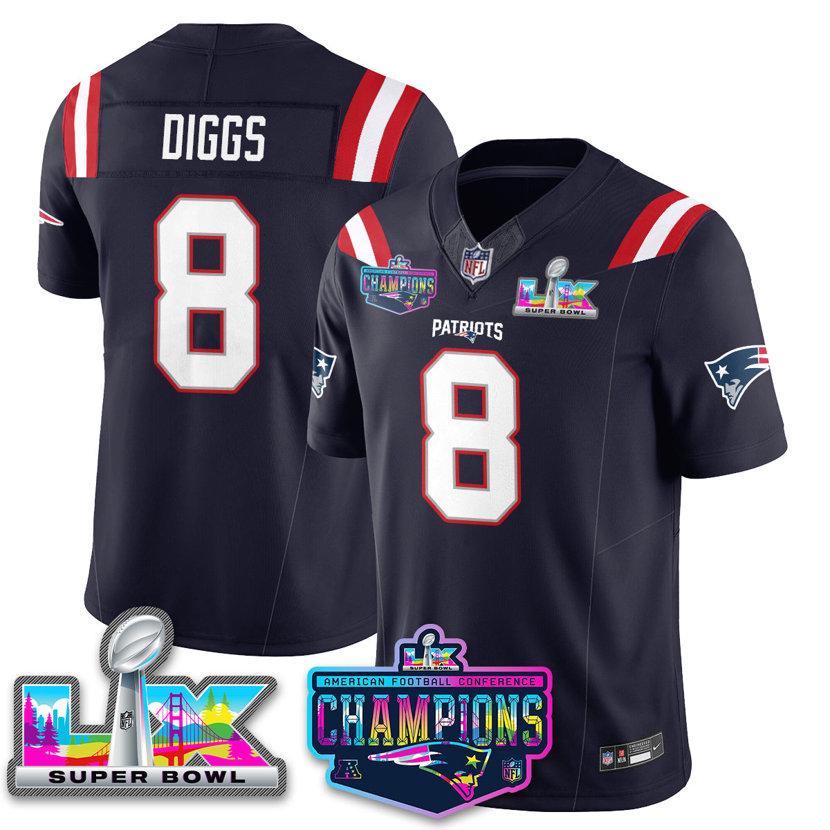 NE 2025 Vapor Jersey - AFC Champions Limited Patch - All Stitched