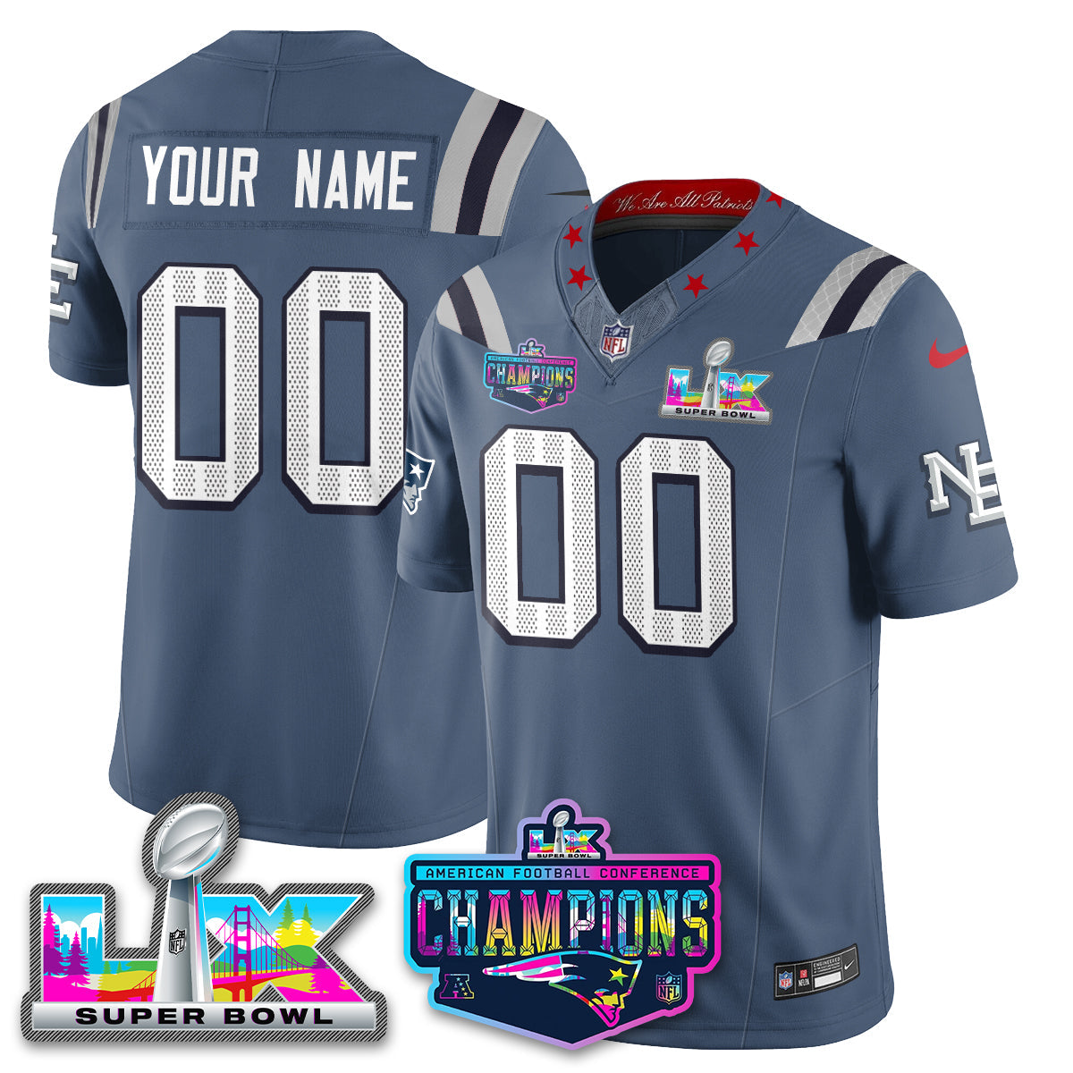 Custom NE 2025 Vapor Jersey - AFC Champions Limited Patch - All Stitchedhed (Copy)
