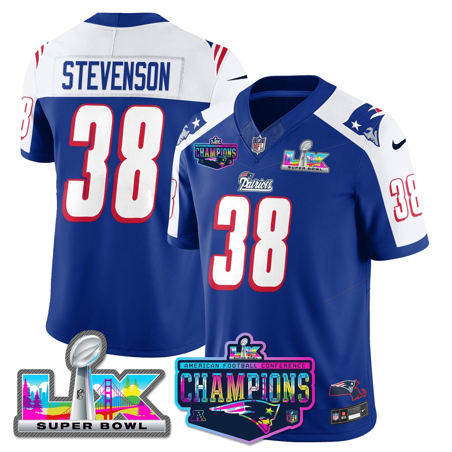 NE 1996 Throwback Limited Vapor Jersey - 2025 AFC Champions Limited Patch - All Stitched