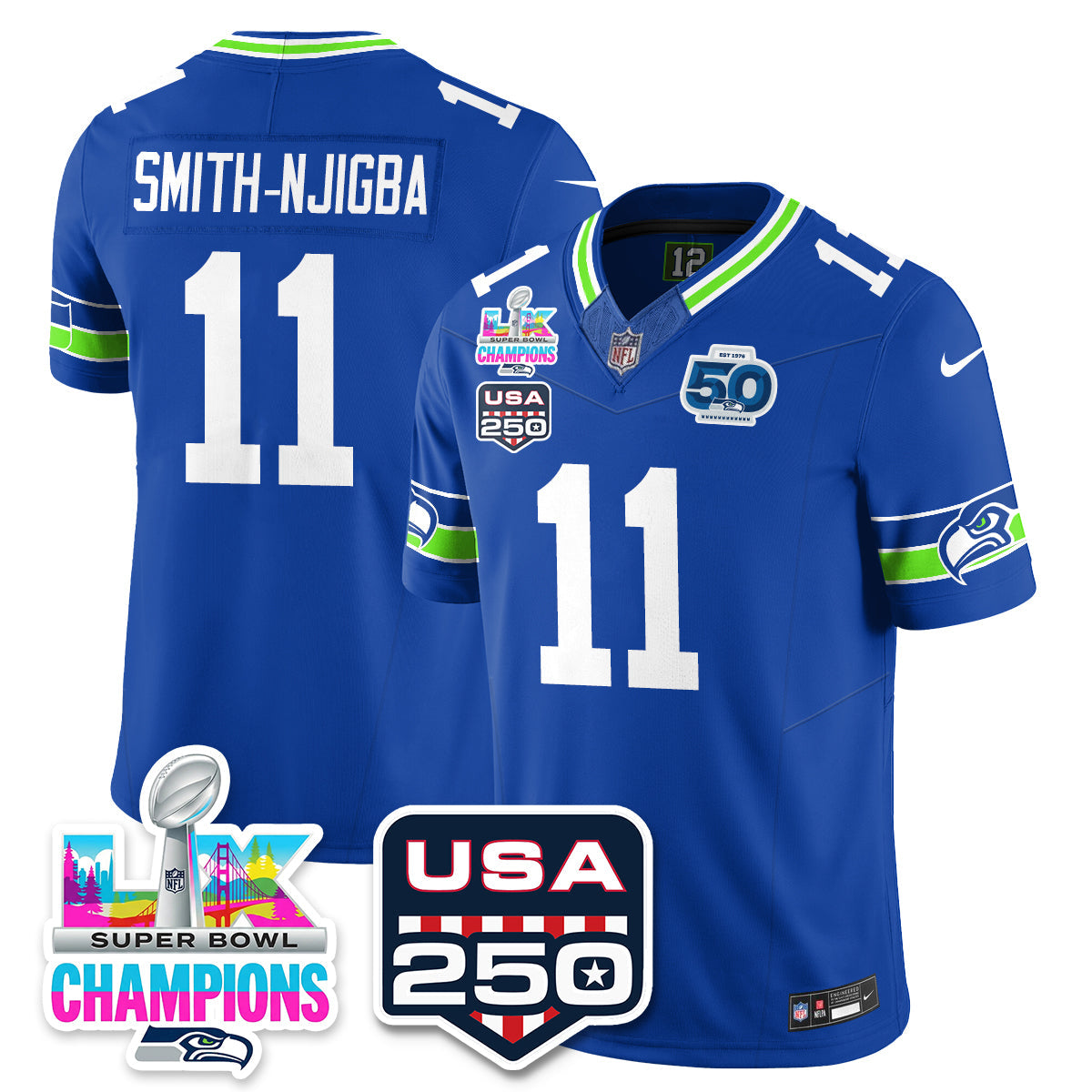 SEA SBLX Champs & US 250th Patch Vapor Limited Jersey - All Stitched