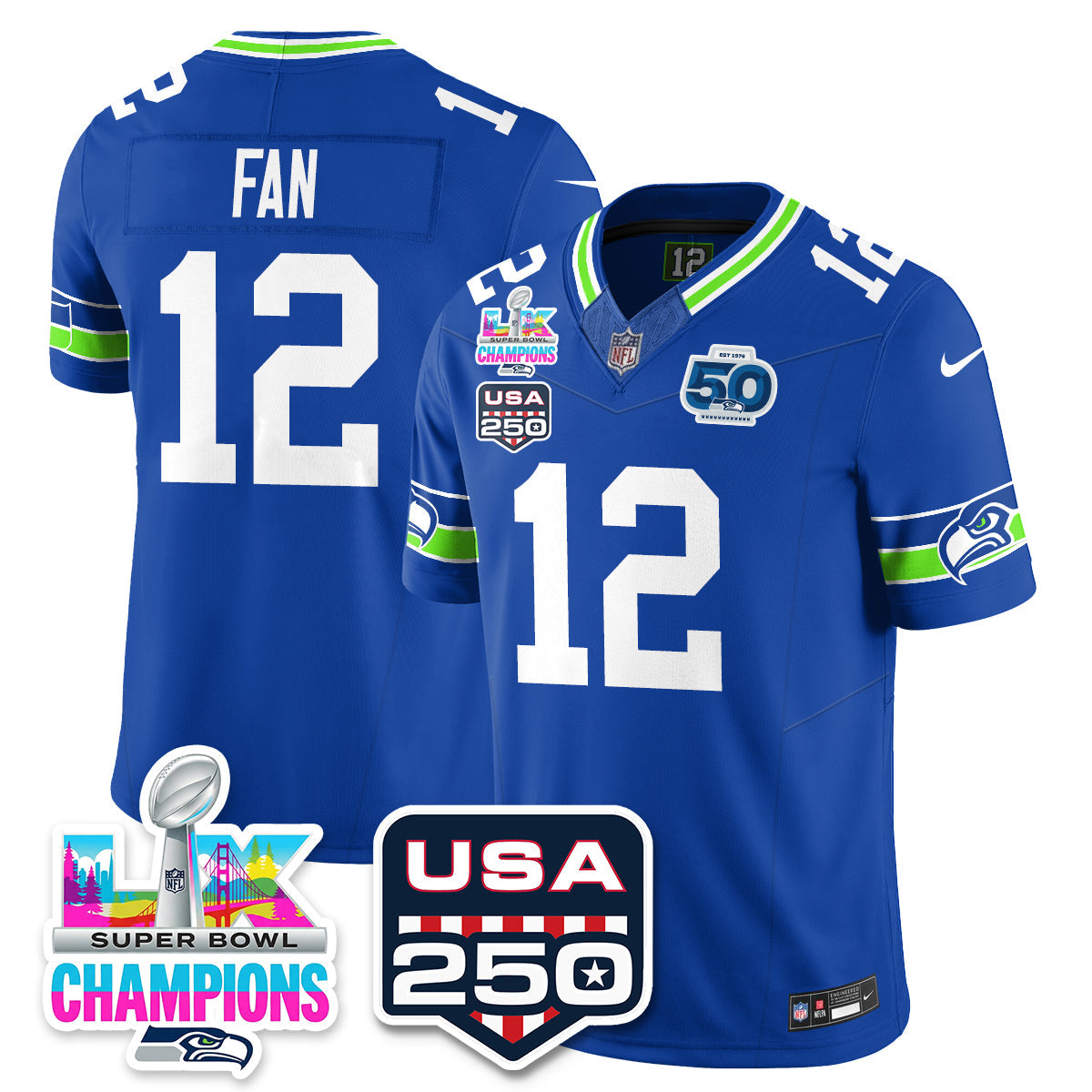 SEA SBLX Champs & US 250th Patch Vapor Limited Jersey - All Stitched