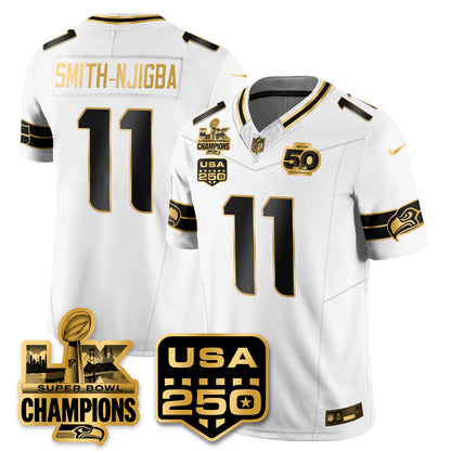 SEA Super Bowl LX - 50th Anniversary Patch Gold Vapor Limited Jersey N19 - All Stitched