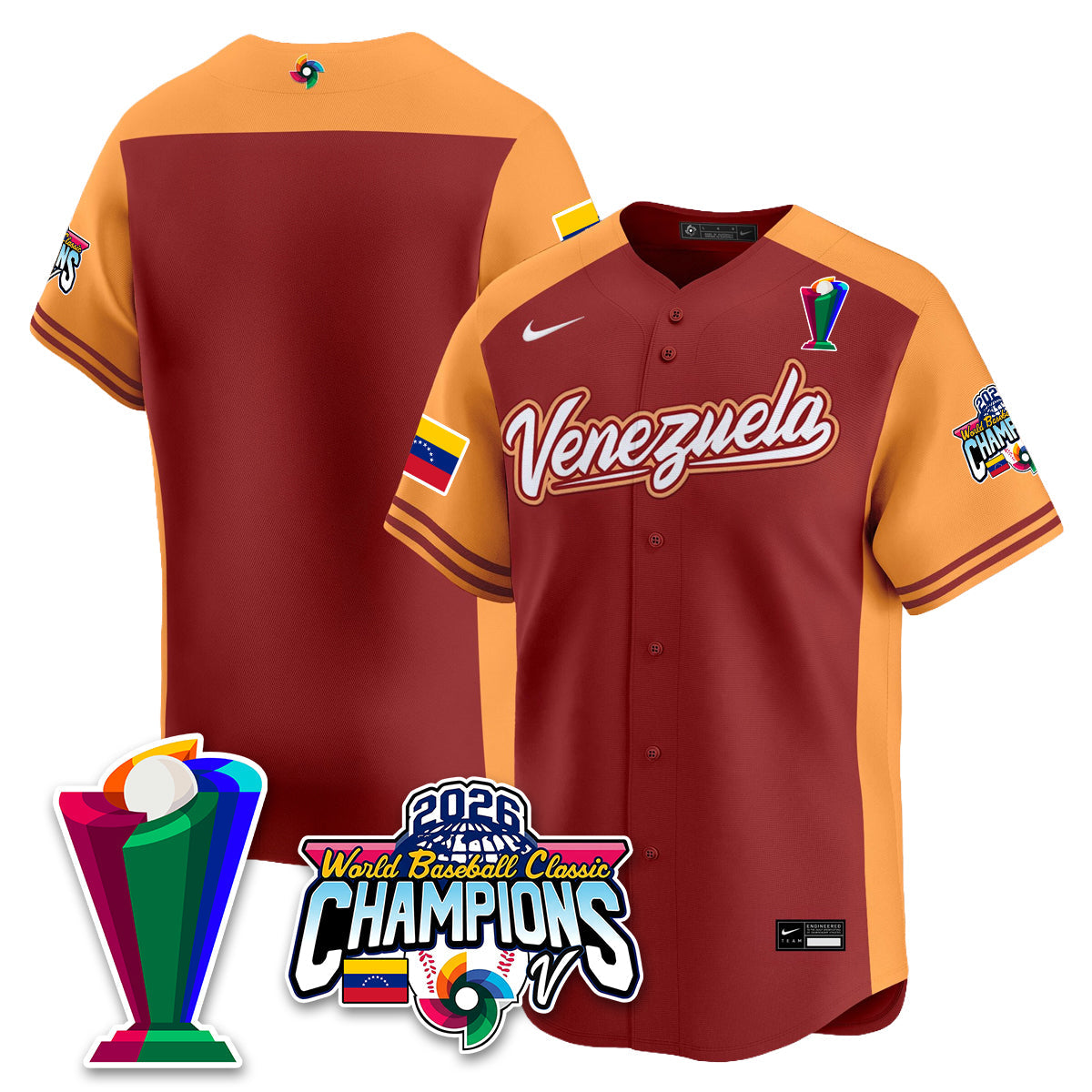 Venezuela Baseball 2026 World Baseball Classic Champions Limited Jersey V2 - All Stitched