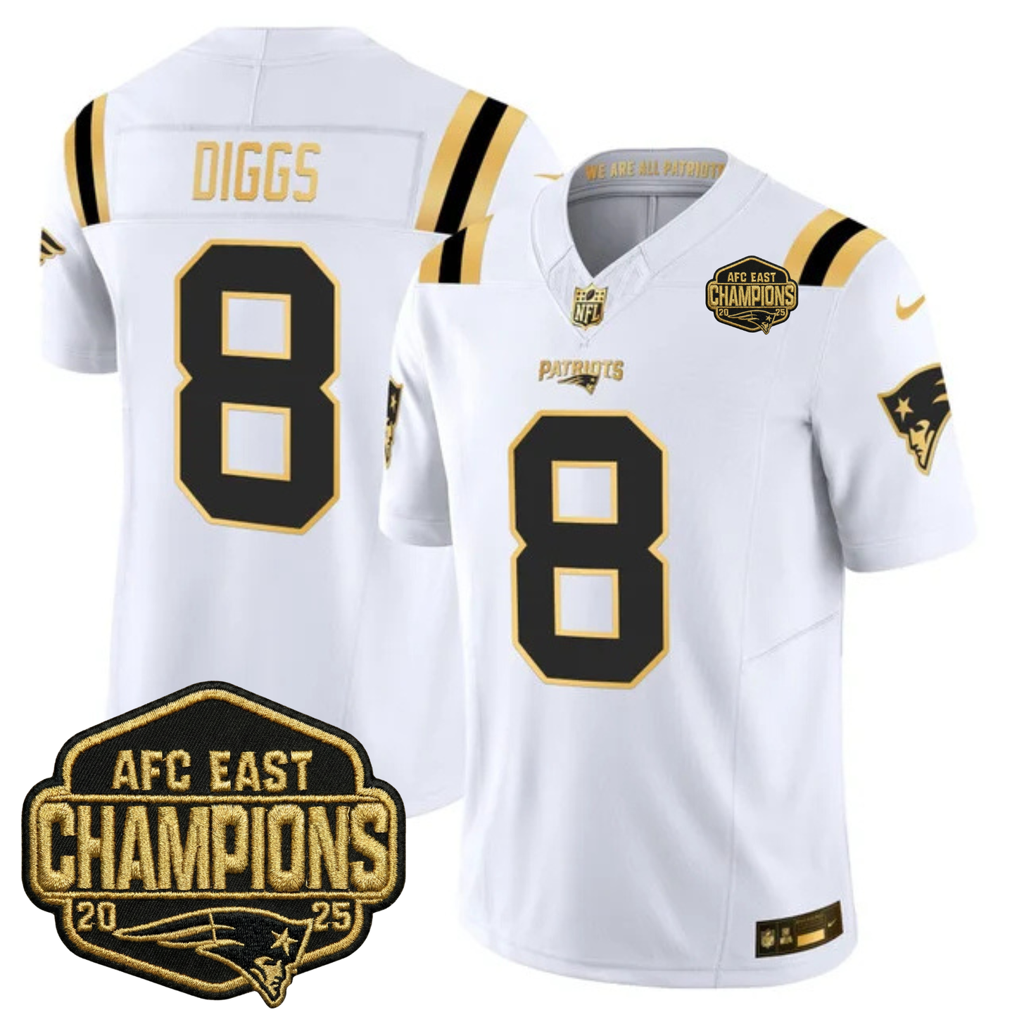 NE 2025 AFC East Champions Gold Vapor Limited Jersey - All Stitched
