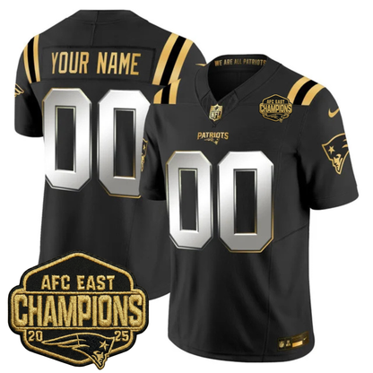 NE 2025 AFC East Champions Gold Vapor Limited Custom Jersey - All Stitched