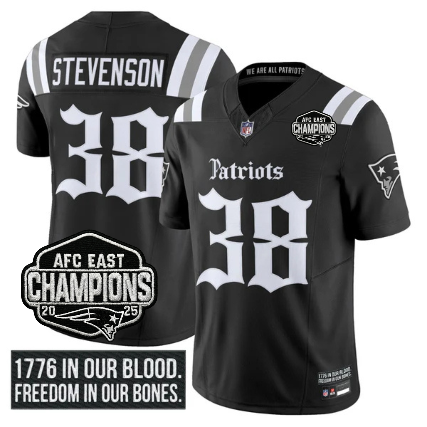 NE 'Gothic Revolution Edition' AFC East Champions Patch Vapor Limited Jersey - All Stitched