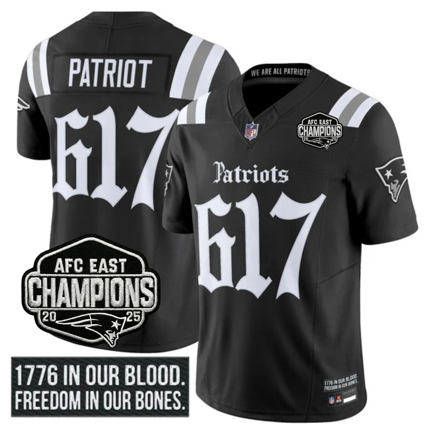 NE 'Gothic Revolution Edition' AFC East Champions Patch Vapor Limited Jersey - All Stitched