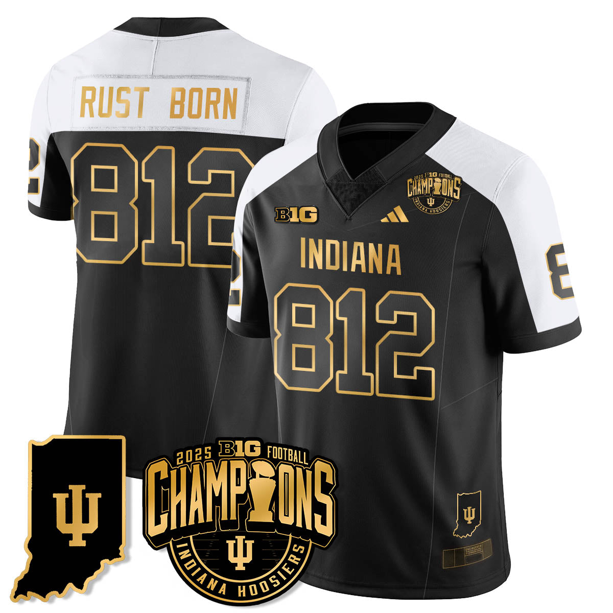 Indiana H Vapor Limited Football Gold Jersey - Big 10 Champions - All Stitched
