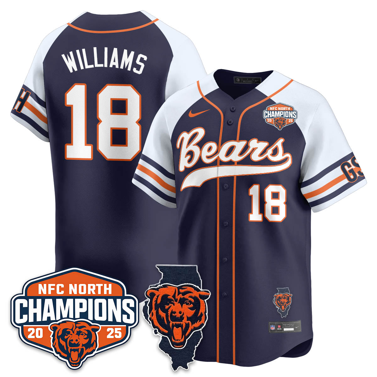 CHI  NFC North Division Champions Vapor Limited Baseball Jersey - All Stitched