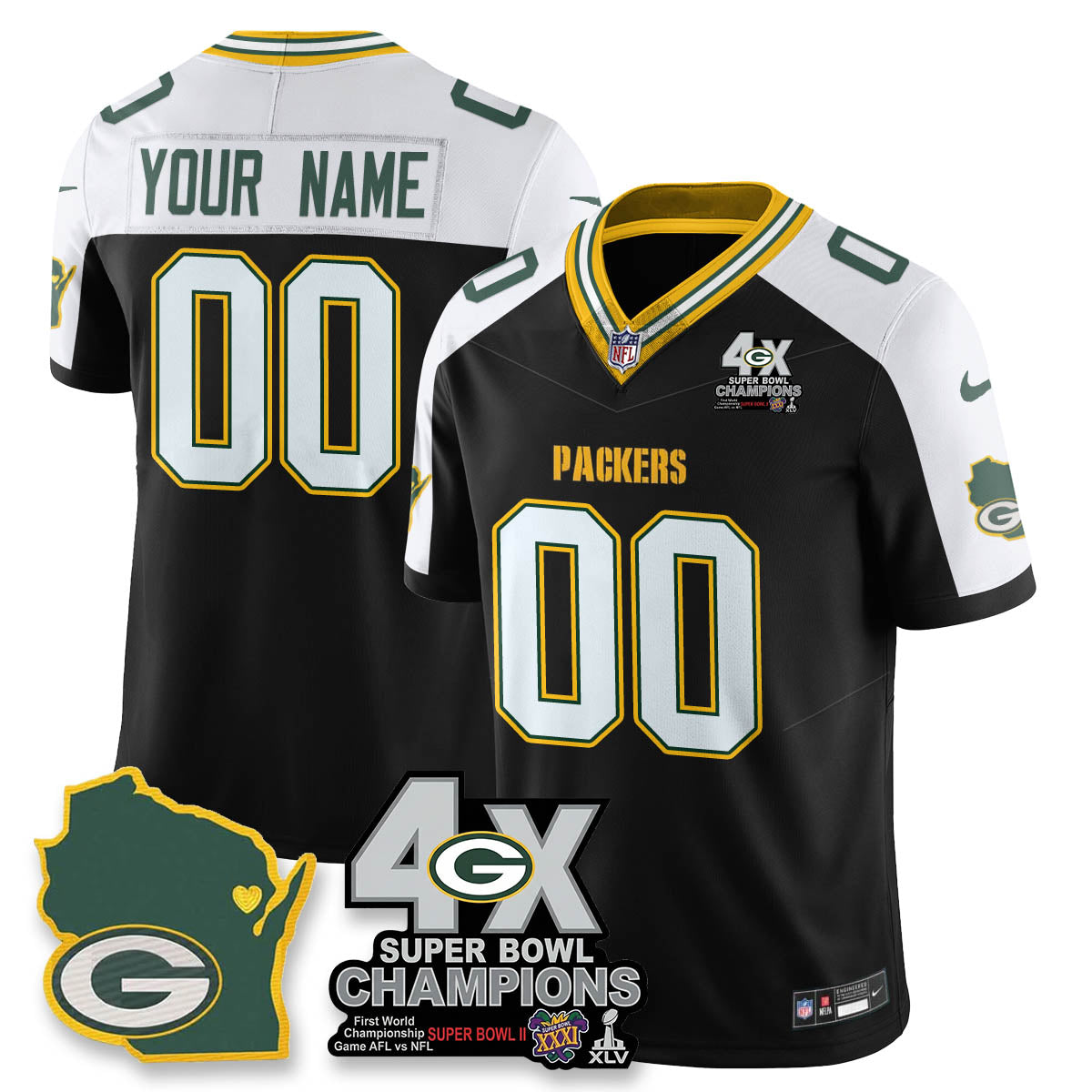 Custom GB 4-Time Champions Patch Vapor Limited Jersey - All Stitched