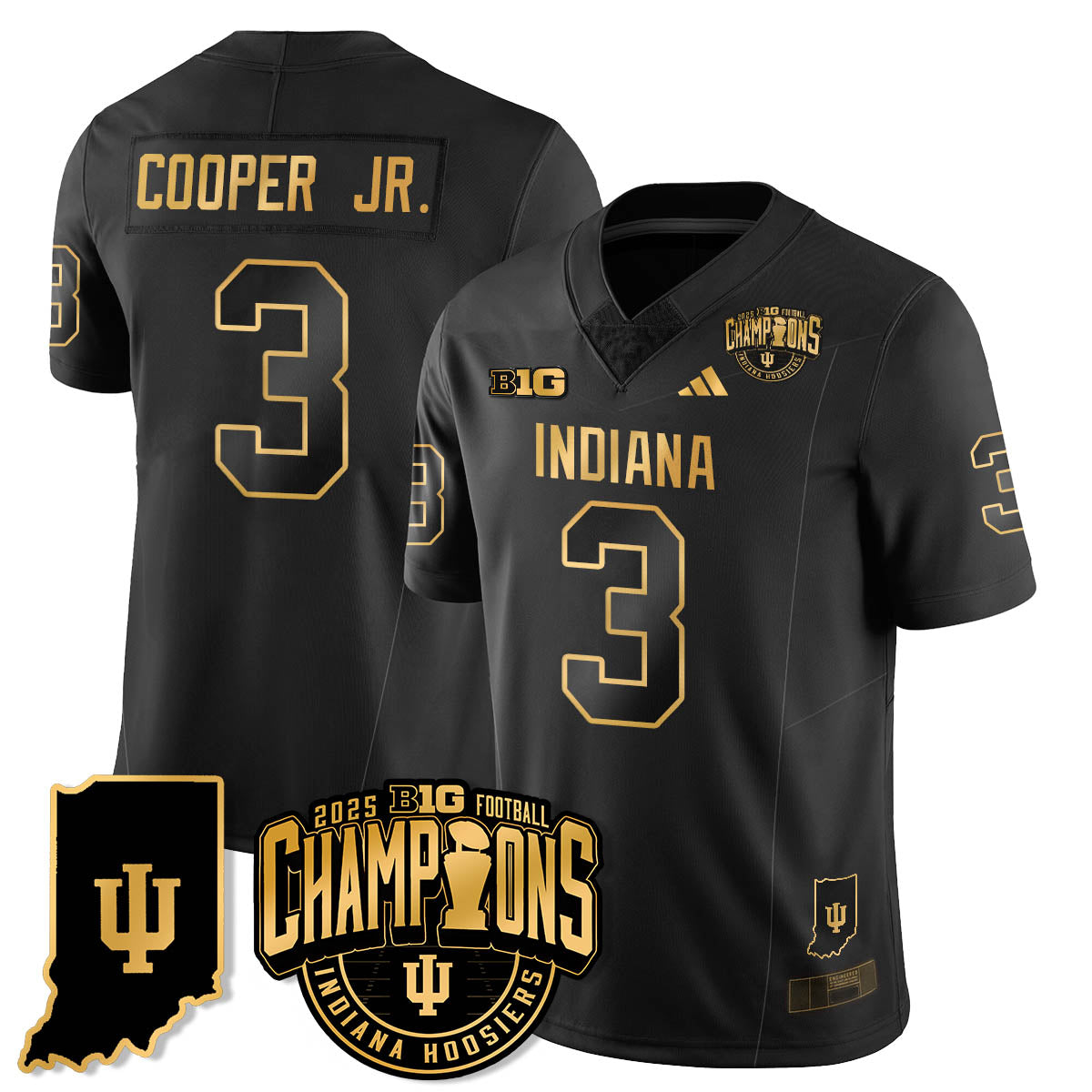 Indiana H Vapor Limited Football Gold Jersey - Big 10 Champions - All Stitched