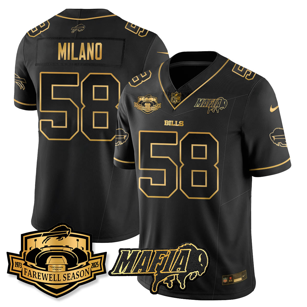 BUF 2025 Bills Mafia Patch Gold Vapor Limited Jersey - All Stitched