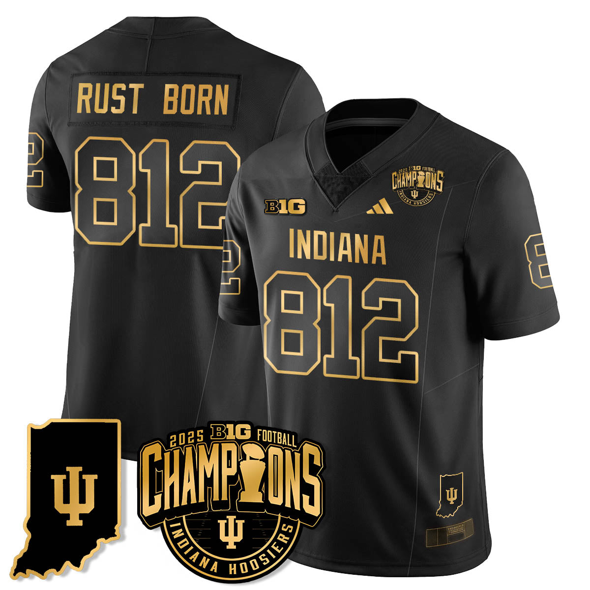 Indiana H Vapor Limited Football Gold Jersey - Big 10 Champions - All Stitched