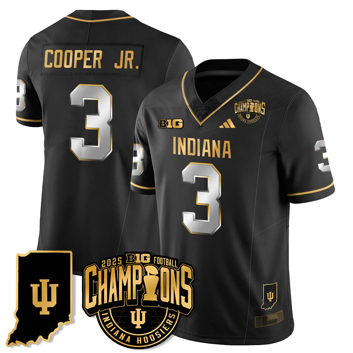 Indiana H Vapor Limited Football Gold Jersey - Big 10 Champions - All Stitched