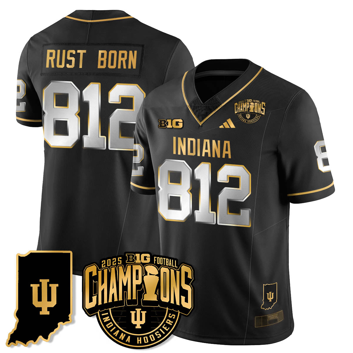 Indiana H Vapor Limited Football Gold Jersey - Big 10 Champions - All Stitched