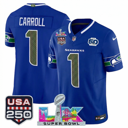SEA "Super Bowl LX & United States 250th Anniversary Patch" Vapor Limited Jersey - All Stitched