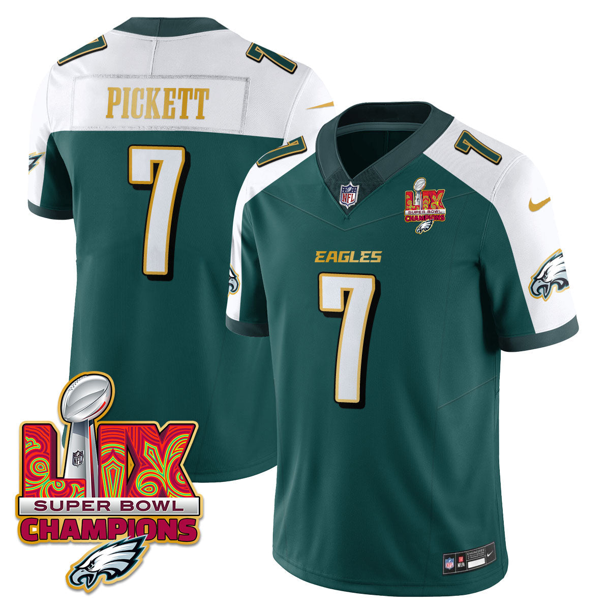 PHI Super Bowl LIX Champions Gold Trim Vapor Limited Jersey - All Stitched