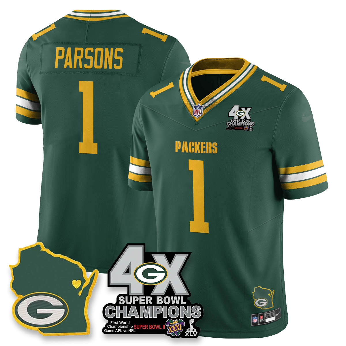 GB 4-Time Champions Patch Vapor Limited Jersey - All Stitched