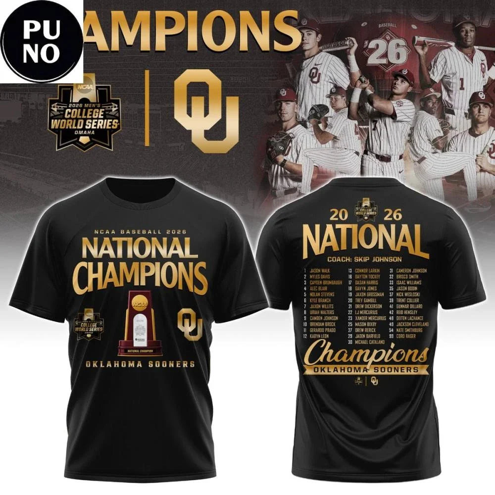 Oklahoma Sooners 2026 NCAA Men’s Baseball National Champions Two Side T-Shirt