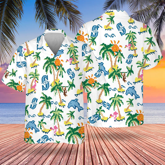 SEA Pixel Hawaiian Design Button Shirt