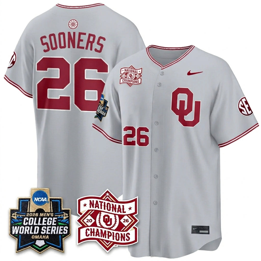 Oklahoma Sooners 2026 NCAA Baseball Men's College World Series Champions Vapor Jersey - Stitched