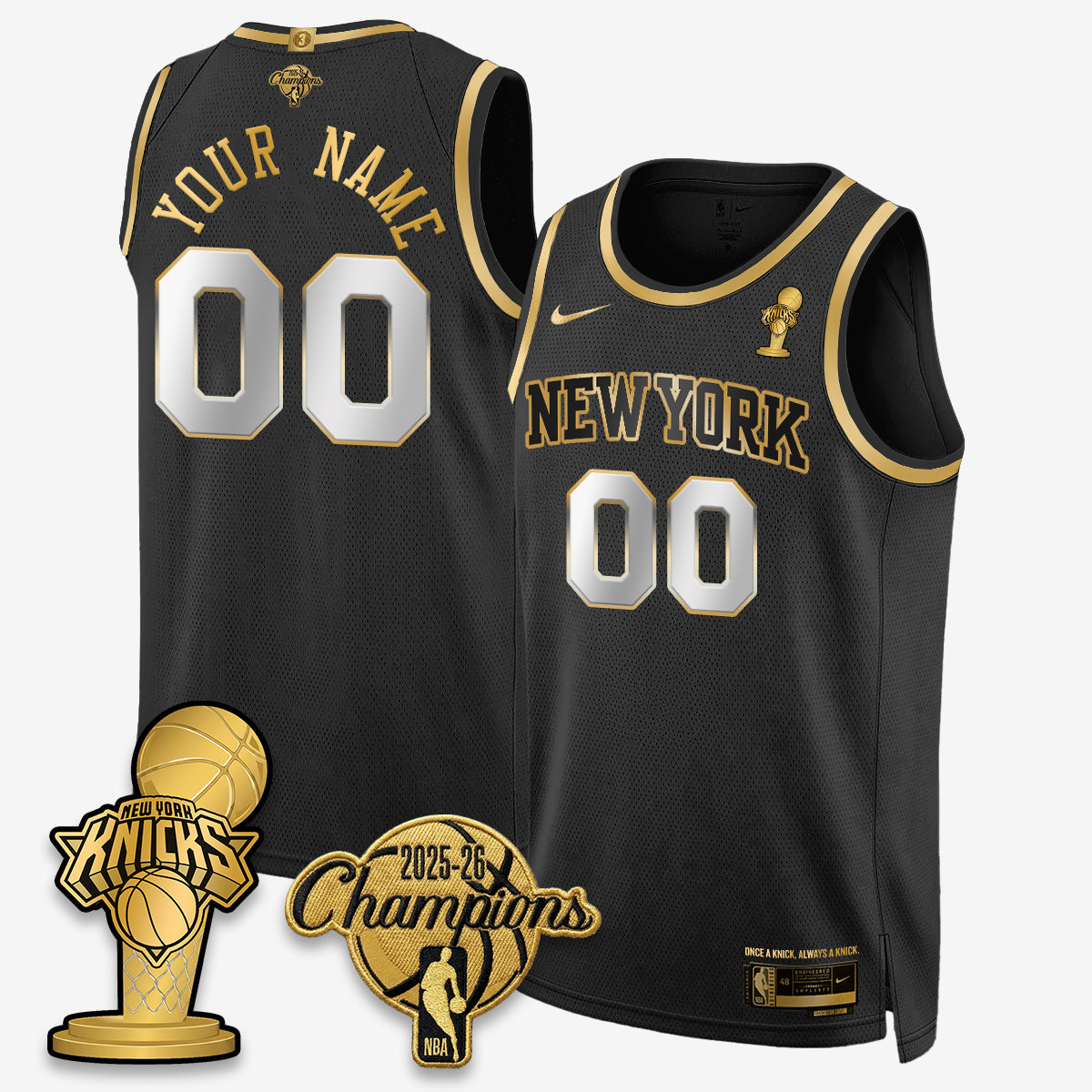 New York Knicks 2026 NBA Champions Gold Edition Vapor Custom Jersey - Stitched