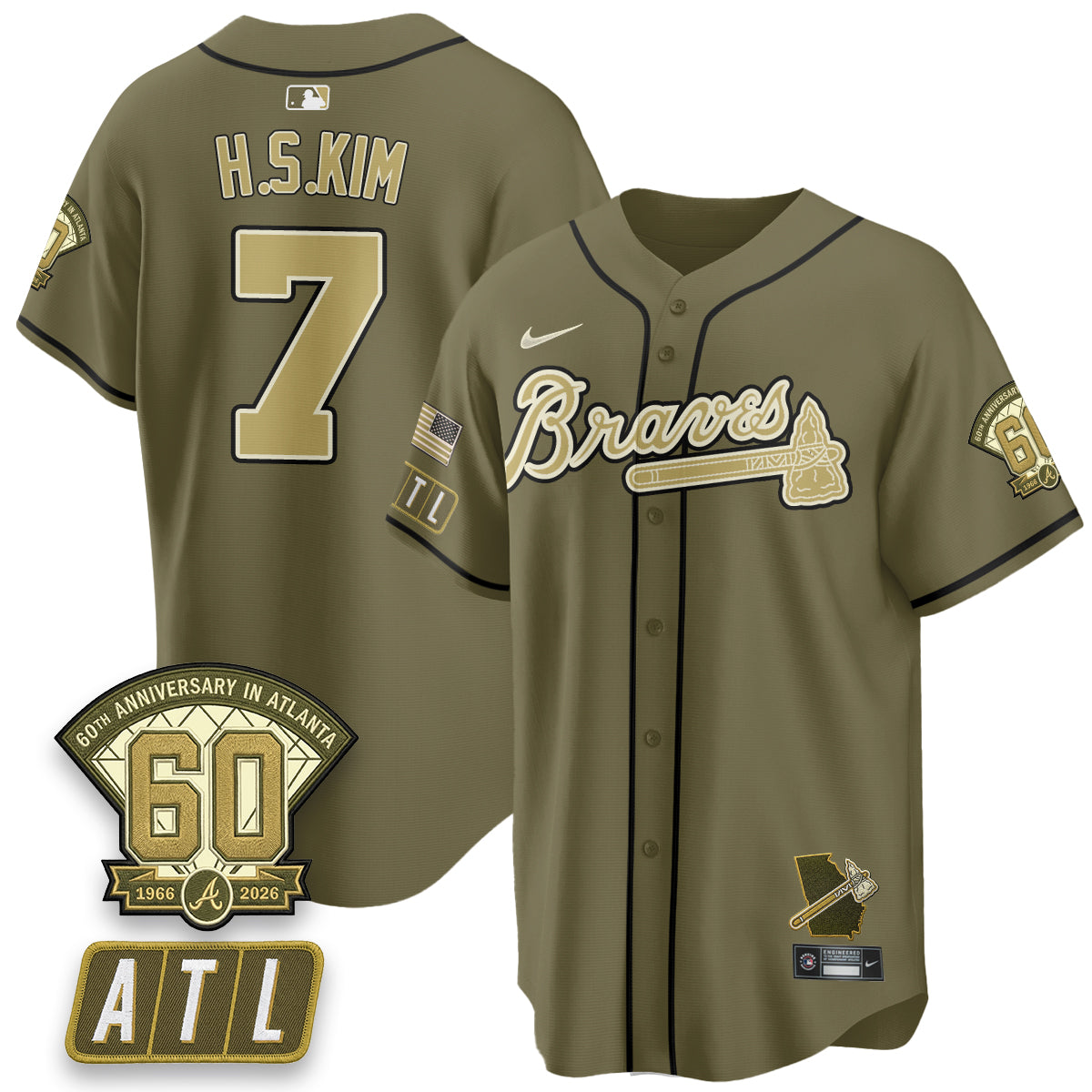 ATL New Era Olive 2026 Armed Forces Day Vapor Limited Jersey - All Stitched