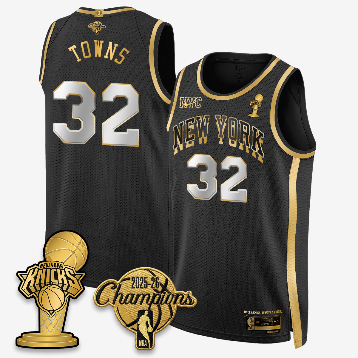 New York Knicks 2026 NBA Champions Gold Edition Vapor Jersey - Stitched