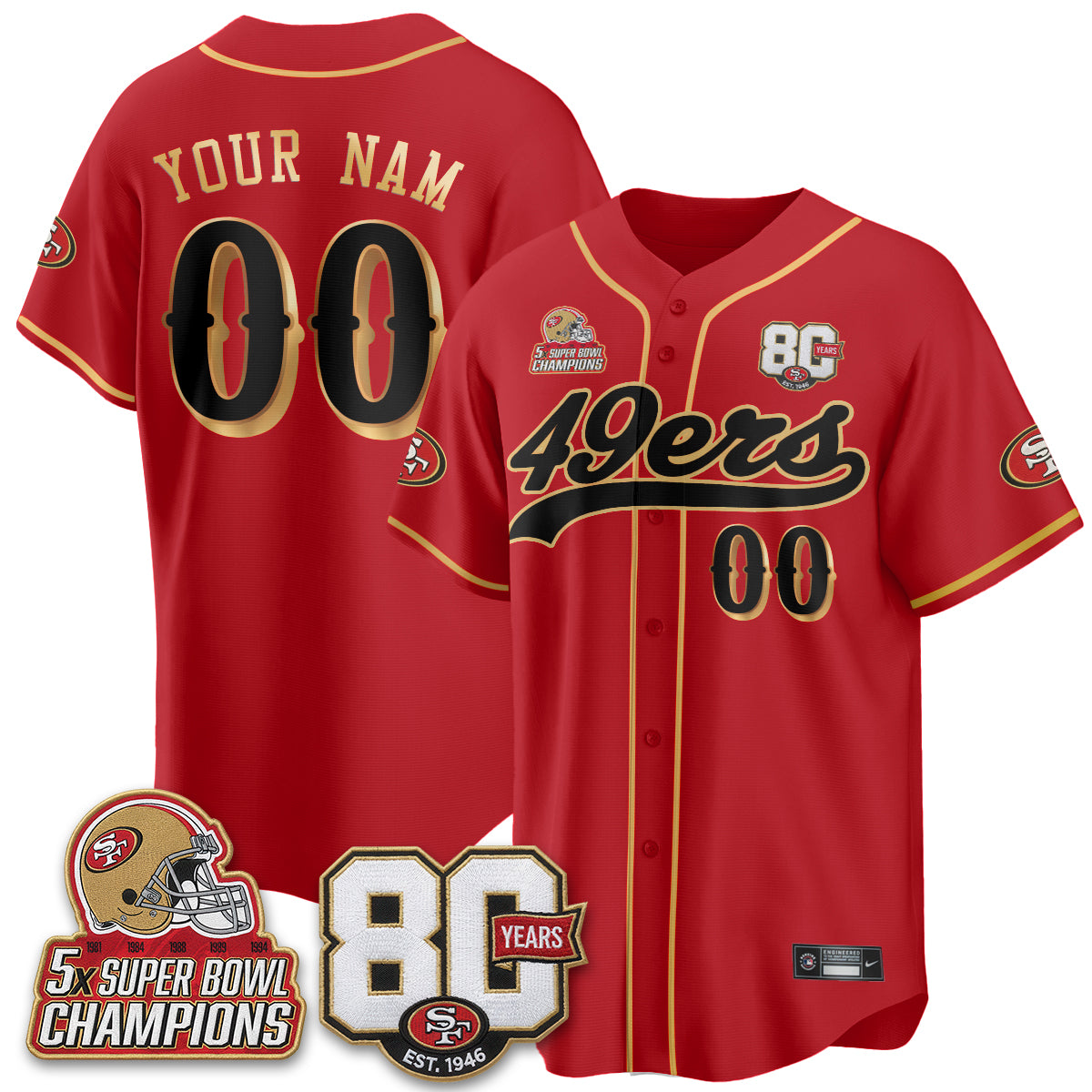 SF 80 Years & 5X Champs Vapor Baseball Custom Jersey - Stitched