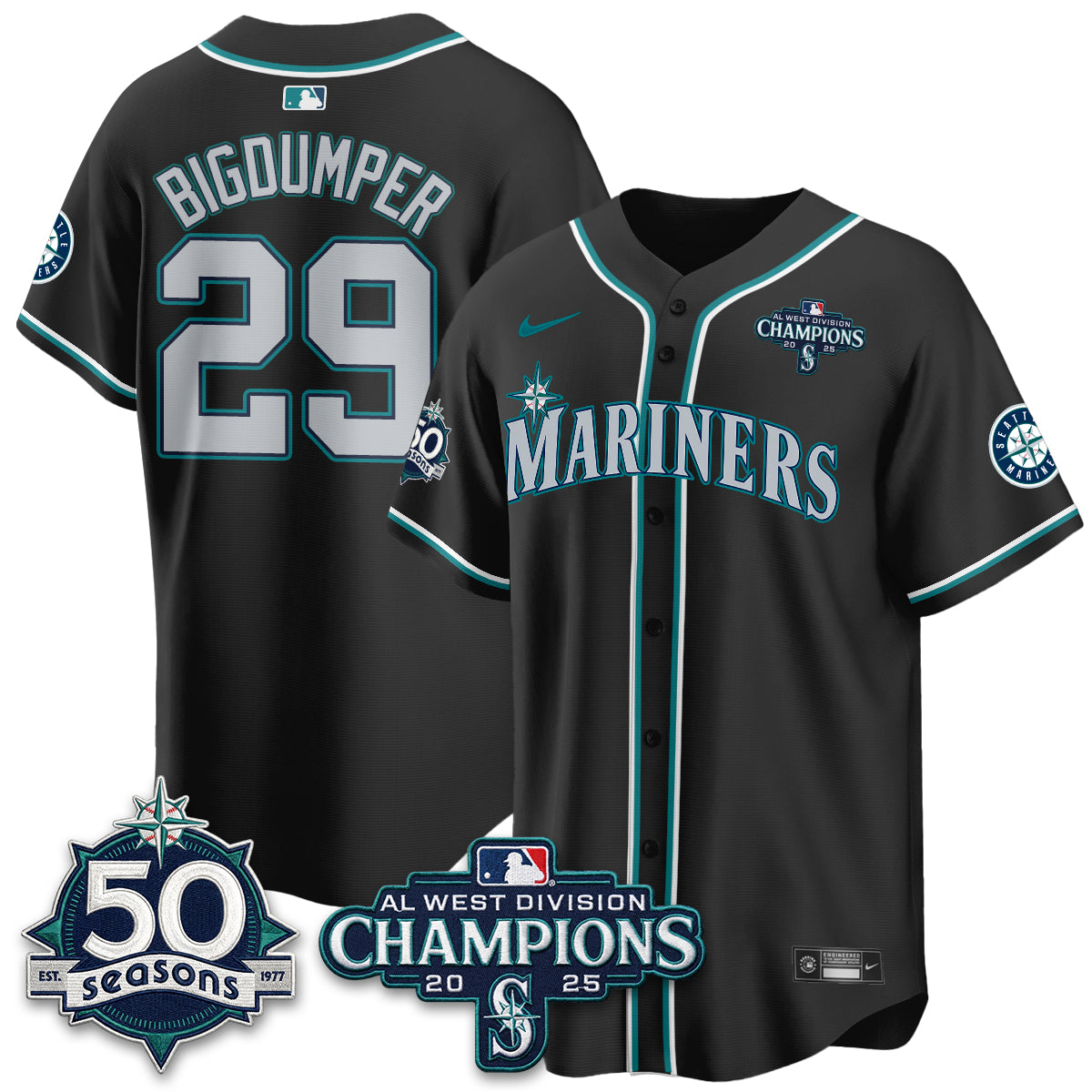 Seattle Mariners 50th Anniversary Black Out Style Vapor Premier Limited Jersey - All Stitched