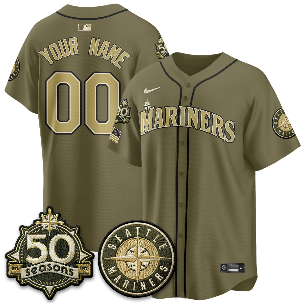 SEA New Era Olive 2026 Armed Forces Day Custom Jersey - All Stitched