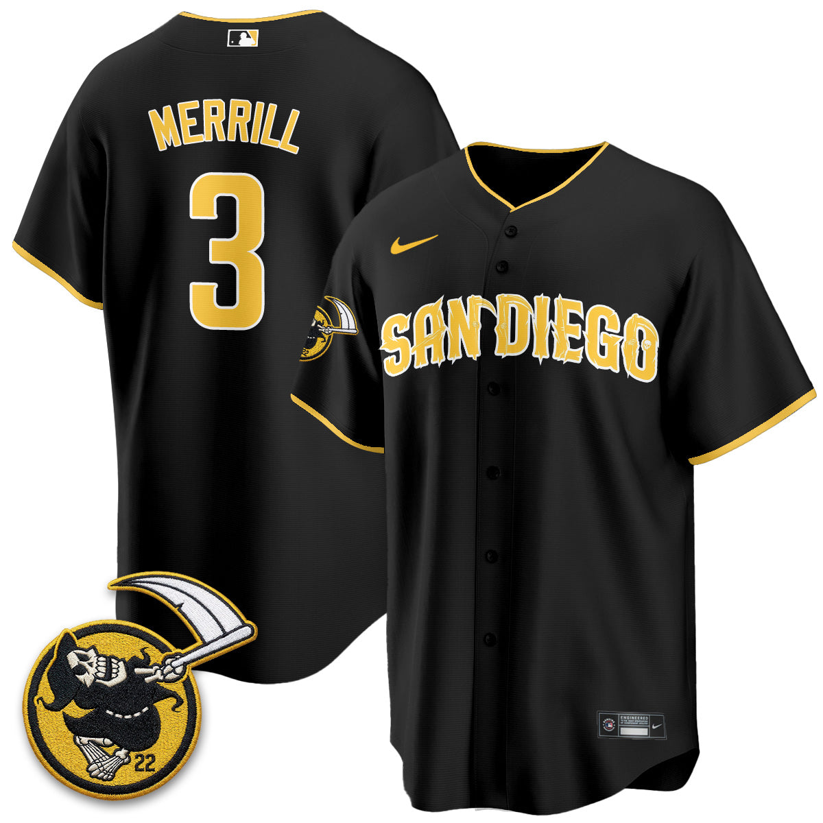 San Diego Padres x Grim Reaper Vapor Jersey - Stitched