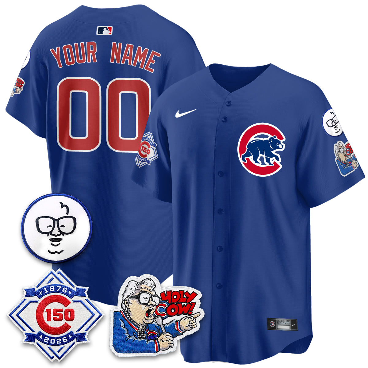 Chicago Cubs 150th Anniversary Harry Caray Holy Cow Vapor Premier Limited Custom Jersey - All Stitched V2