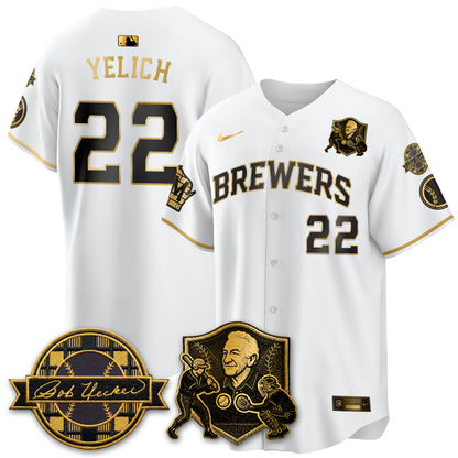 MIL Bob Uecker - 54 Seasons for Brewers' Vapor Limited Gold Jersey - All Stitched