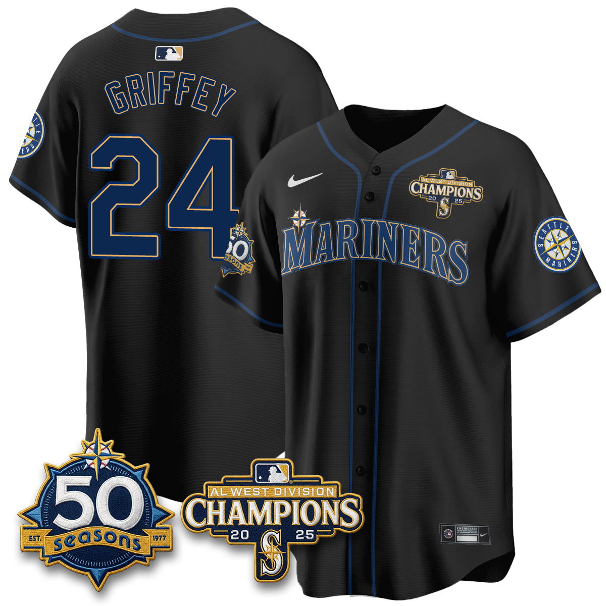 Seattle Mariners 50th Anniversary Black Out Style Vapor Premier Limited Jersey - All Stitched