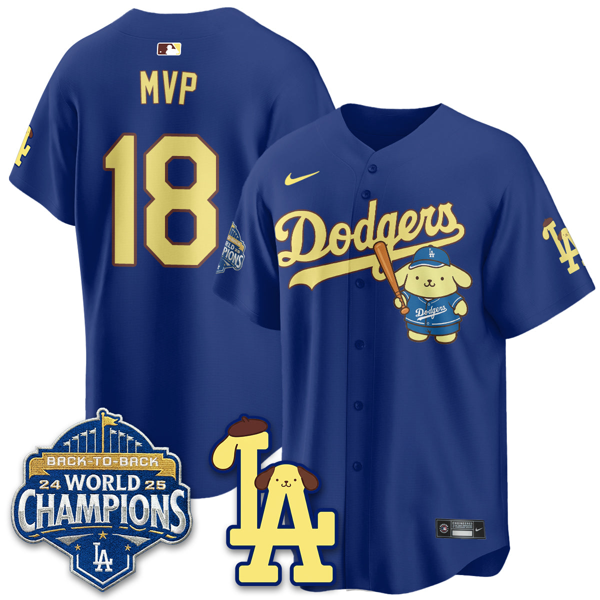 Los Angeles Dodgers Pompompurin Edition Vapor Jersey - Stitched