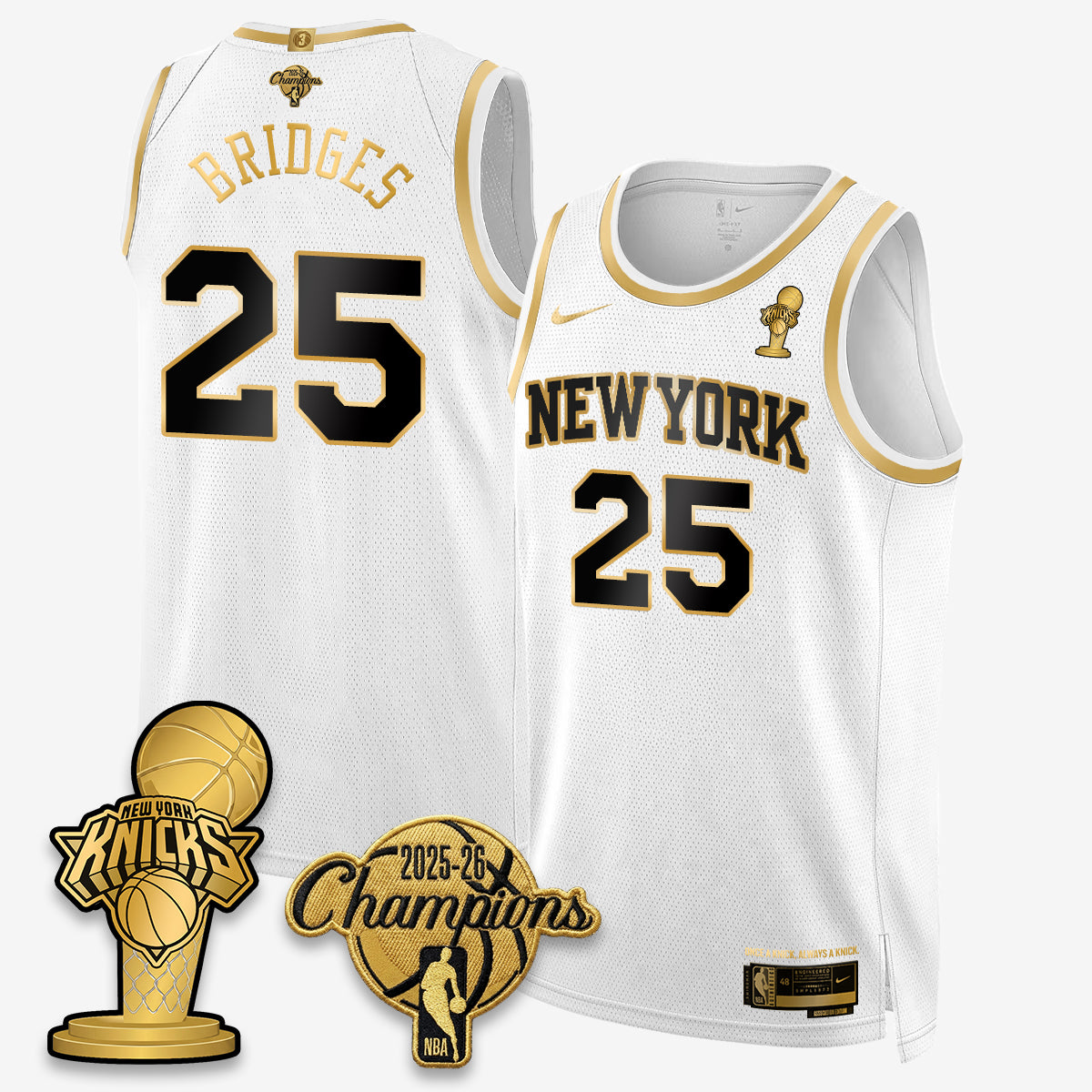 New York Knicks 2026 NBA Champions Gold Edition Vapor Jersey - Stitched