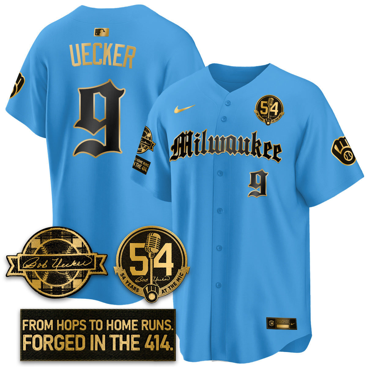 MIL Bob Uecker Patch Vapor Premier Limited Jersey - Gothic Edition - All Stitched